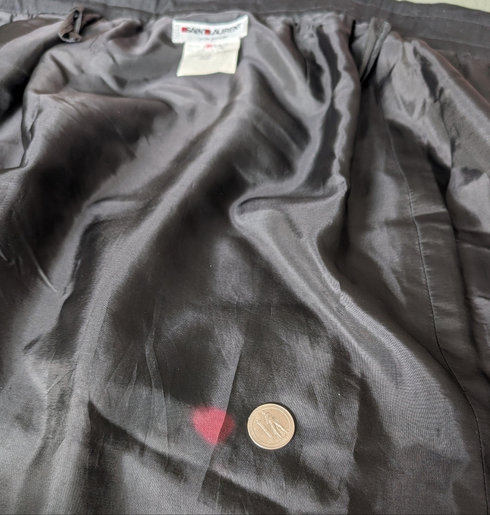 Vintage Saint Laurent Black Wrap-Front A-Line Skirt with Button Accents - Picture 7 of 8